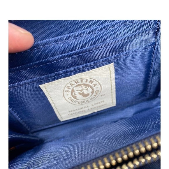 Spartina 449 Geometric Green/ Cream Leather and Linen Crossbody Bag with Wallet - Picture 5 of 9